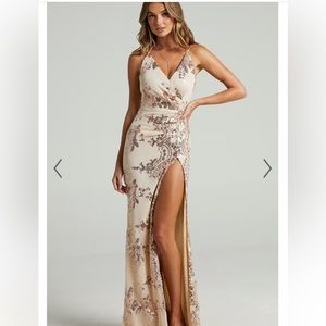 Rose Gold Sequin Floor Length Dress: Showpo Out Till Dawn Dress.